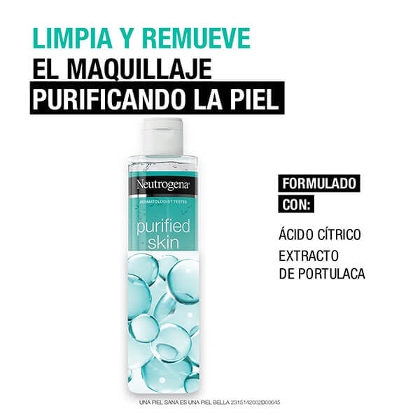 Agua Micelar Desmaquillante Neutrogena® Purified Skin 400ml - formula
